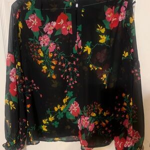 CAbi Black Blouse with Colorful Floral Print